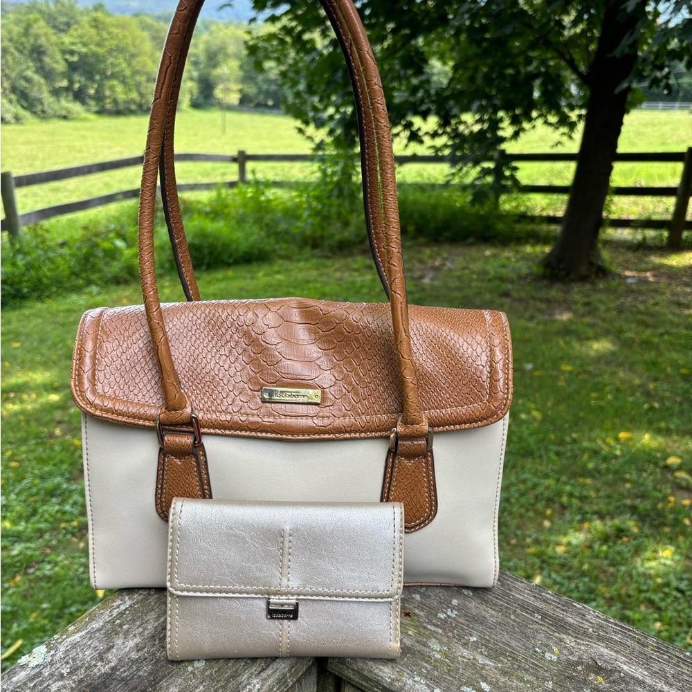 Liz Claiborne Elegant Brown and Cream Handbag with Wallet
